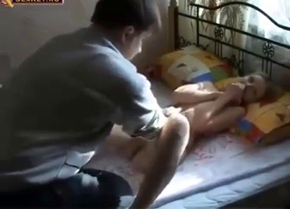 Guy eagerly molests his little girl